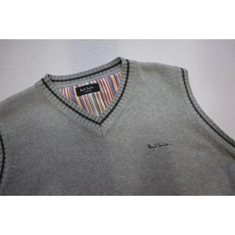Paul Smith Knitted‎ Vest Gray V Neck Pullover Sweater Mens Size XL